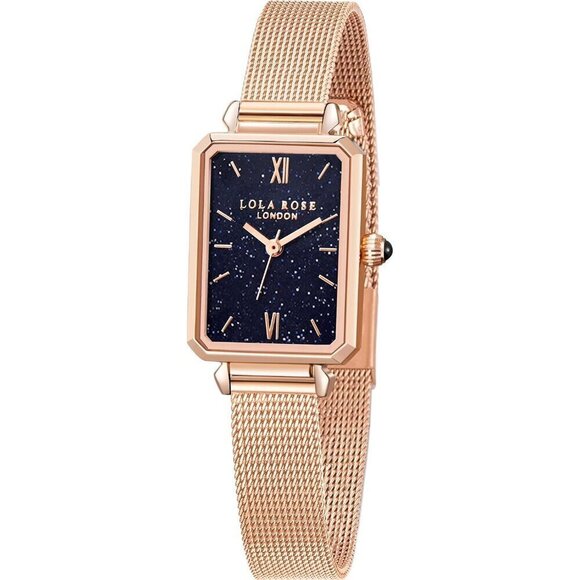 Women Gold Sandstone Watch with Rose Gold Tone Milanese Steel Band